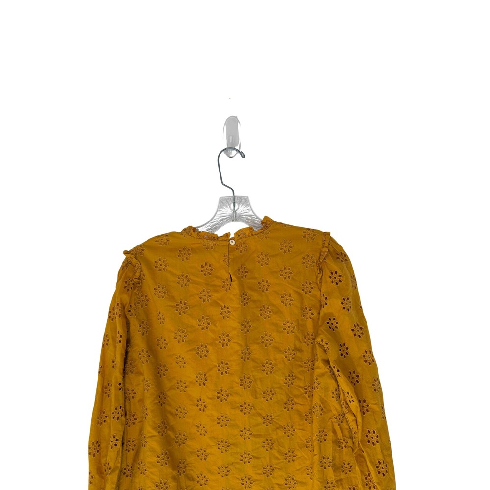 J.Crew Ruffleneck Eyelet Yoke Top Gold Yellow Women's Dainty Feminine Small - Picture 10 of 14